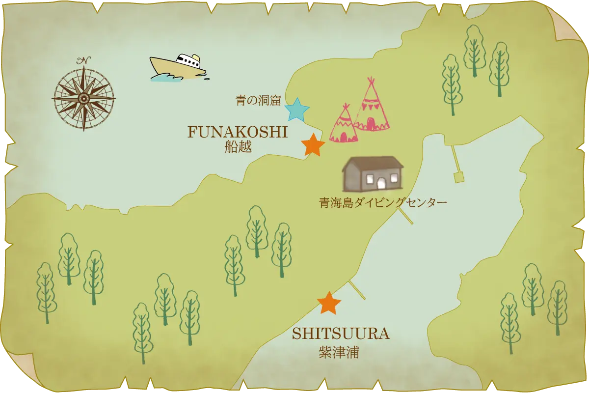 青海島ダイビングスポットマップ